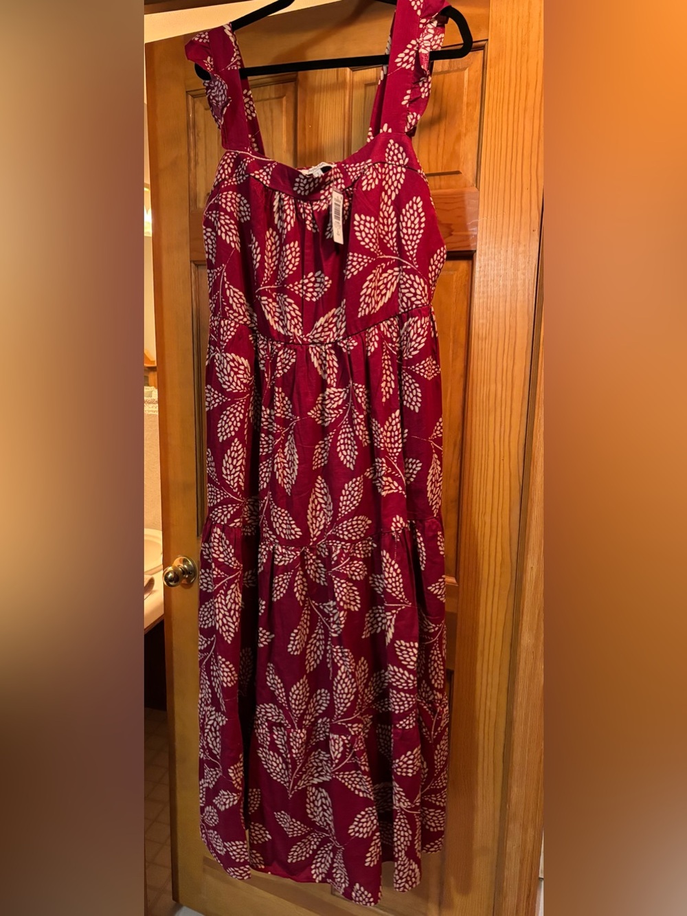 Torrid Maroon Leaf-Print Tiered Maxi Sundress with Pockets!